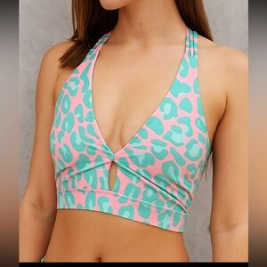 Beach Bunny Bikini top halter style leopard pastels NWOT